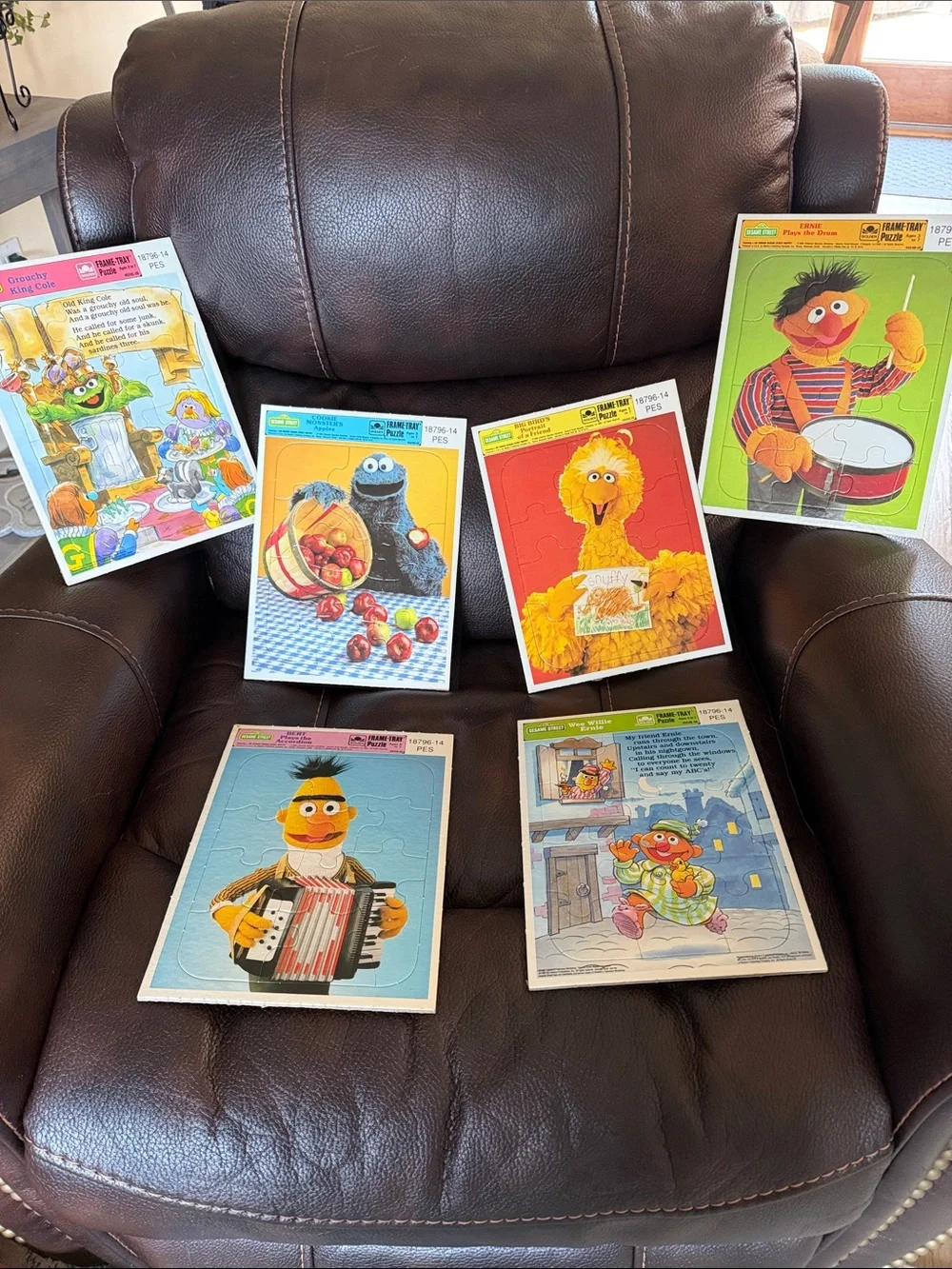 Vintage 1986 Sesame Street  Golden Frame Tray Puzzle Set (6)
